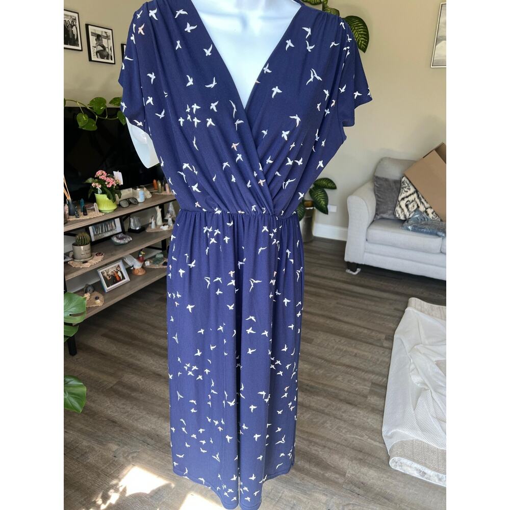 Gilli Navy Blue Bird Print Wrap Maxi Large Dress #514